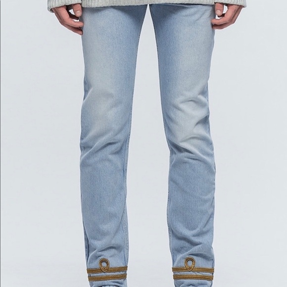 Palm Angels Gold Embroidered Washed Skinny Jeans - Picture 6 of 7